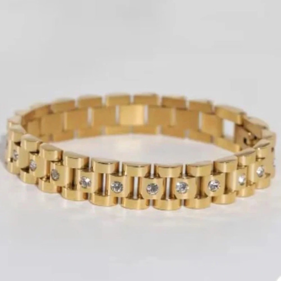 Aesthetic Slake Link Crystal 18K Gold Stainless Steel Waterproof  Bracelet - Picture 3 of 12
